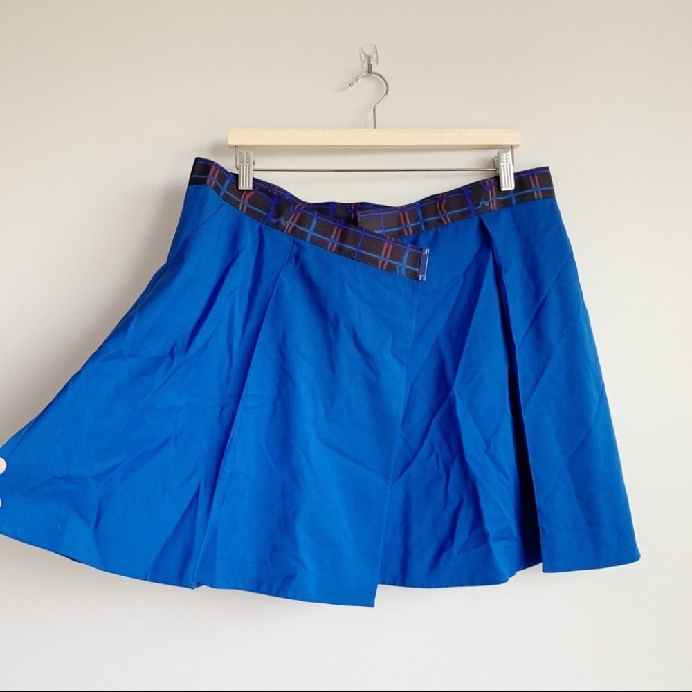 Kenzo Royal Blue Mini Skirt with Plaid Trim